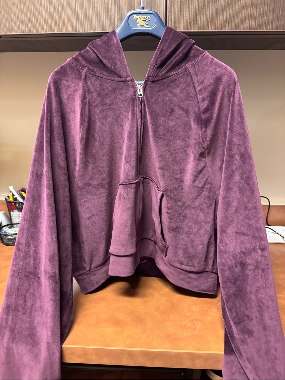 Velvet Zip-Up Hoodie Jacket - Plum